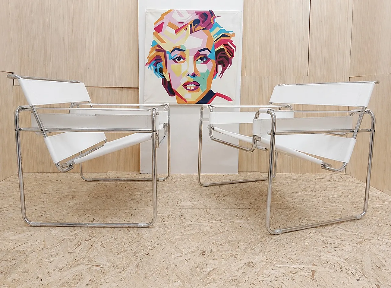 White leather armchairs by Marcel Breuer for Knoll, 2000s 7