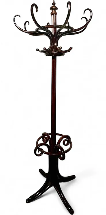 Art Nouveau coat stand in brown beech
