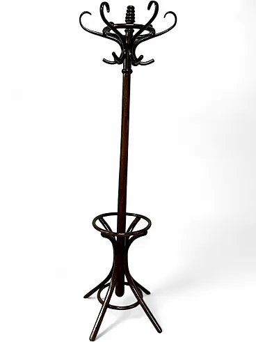 Art Nouveau coat stand in brown beech