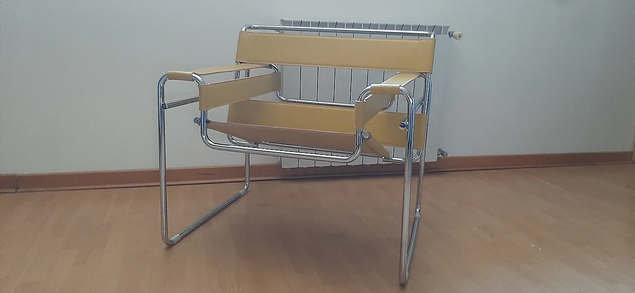 Yellow leather and metal armchair by Marcel Breuer for Knoll, 2000s 2