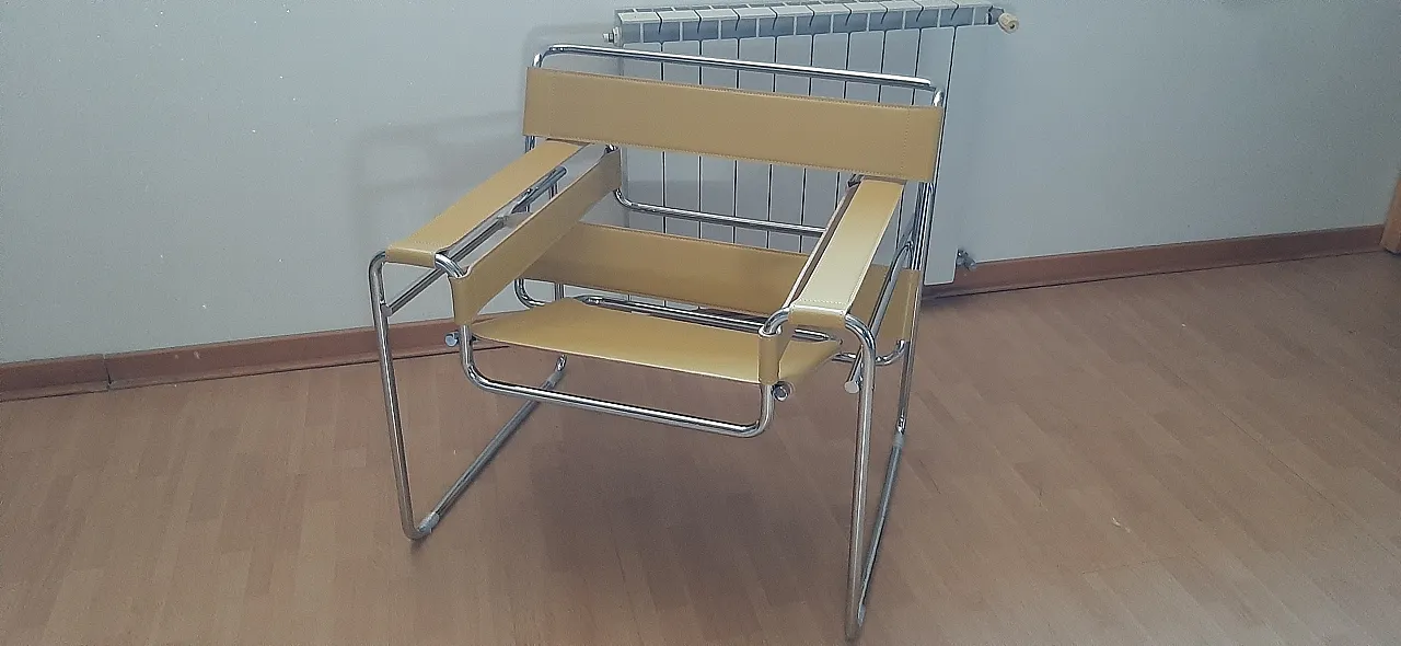 Yellow leather and metal armchair by Marcel Breuer for Knoll, 2000s 3