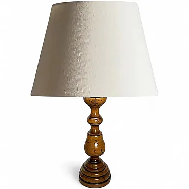 Lampada da tavolo in legno ritorto con patina antica, anni '70