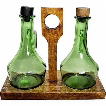 Portabottiglie per olio e aceto in legno, anni '50
