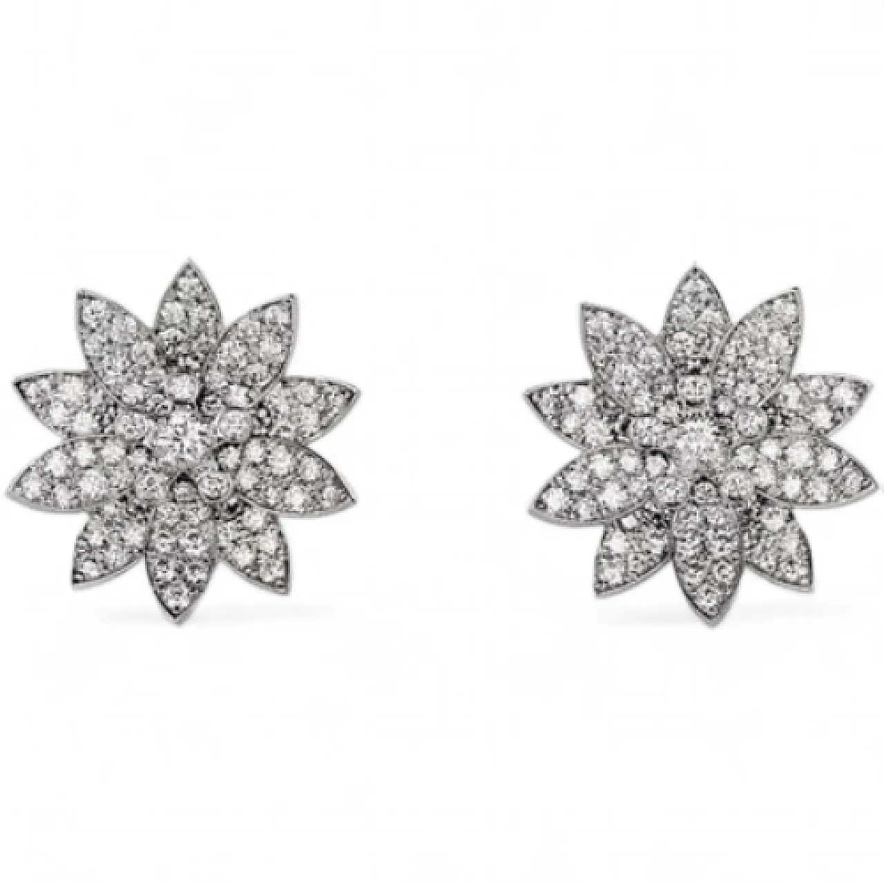 Pair of Lotus earrings in white gold with diamonds, 19th century 6