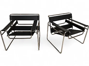 6 black leather Wassily B3 armchairs by Marcel Breuer for Knoll, 2000s