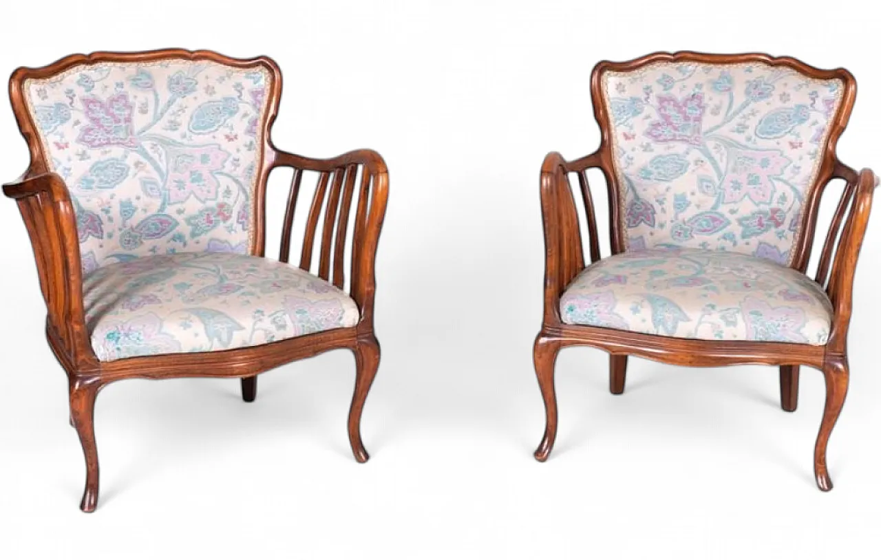 Pair of floral armchairs in cherrywood attributed to Paolo Buffa, 1950 7