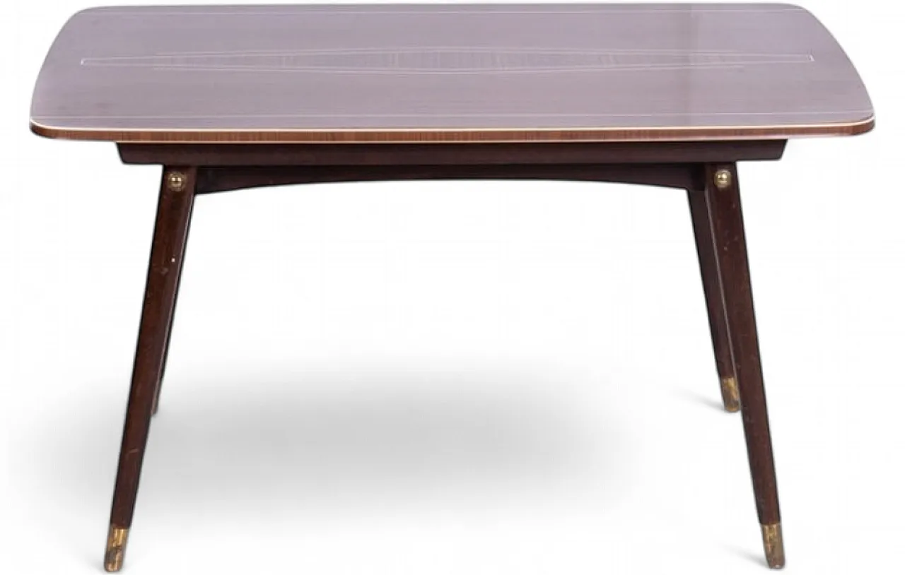 Teak table with manual lift and white details, 1970s 10