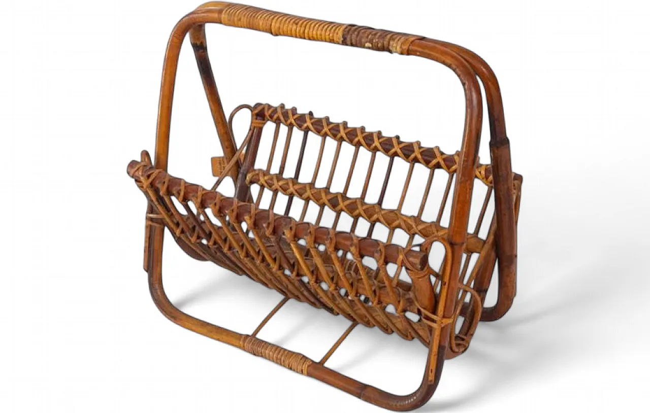 Curved rattan magazine rack, 1960s 9