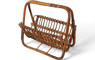 Curved rattan magazine rack, 1960s