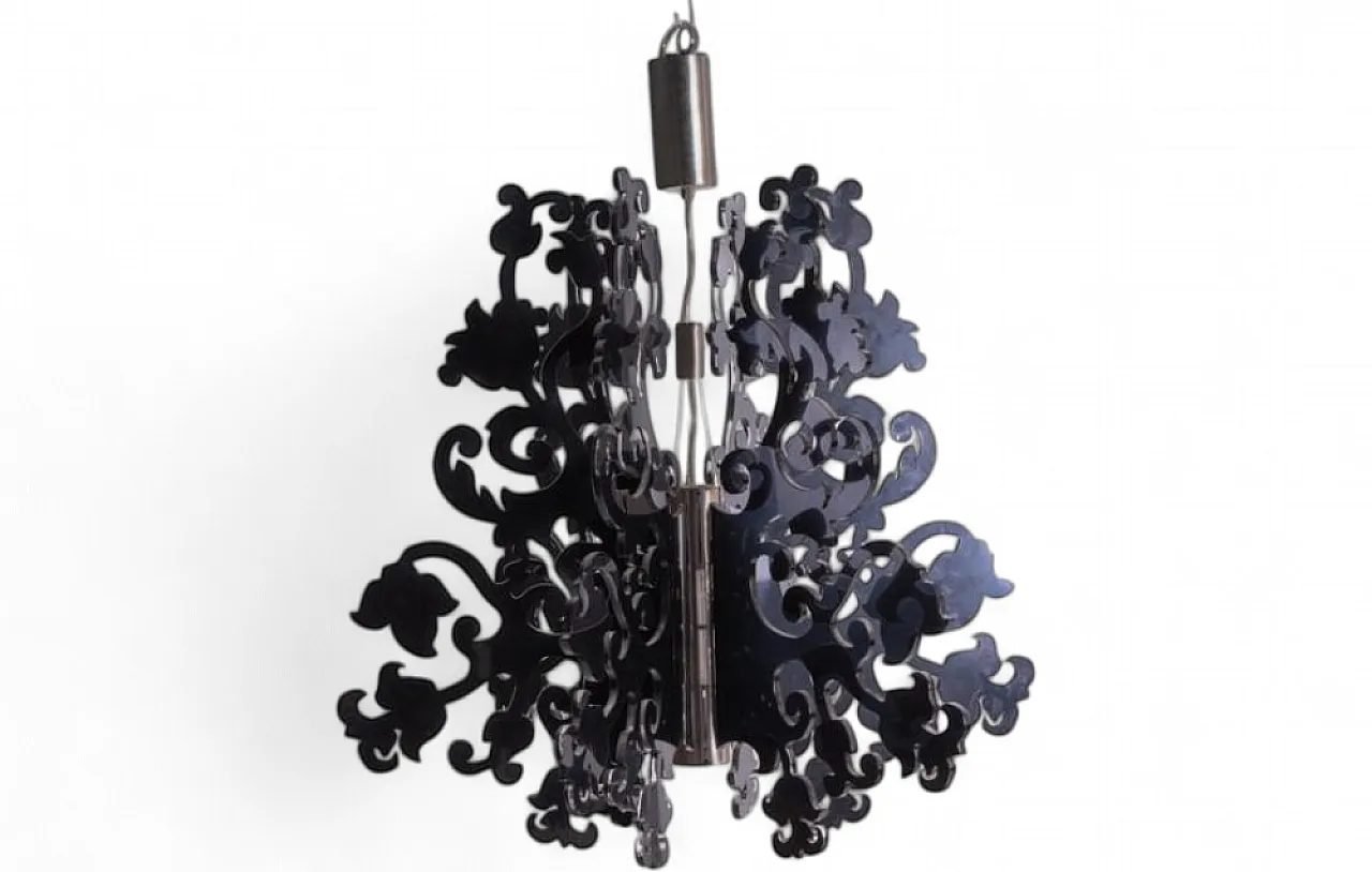 Modern chandelier in black plastic and steel, 1980s 5
