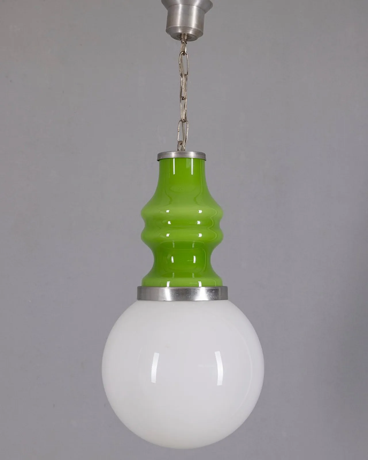 Lampada a sospensione Space Age in vetro verde, anni '70 1