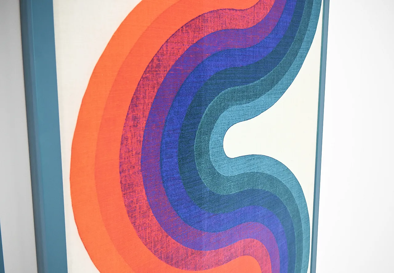 Pair of abstract fabric panels, lumber and fabric, 1970s 6