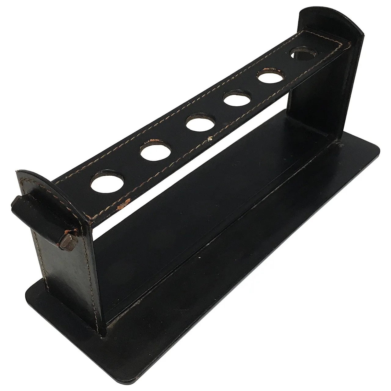 Jacques Adnet, black leather pipe display stand, French, circa 1950 1