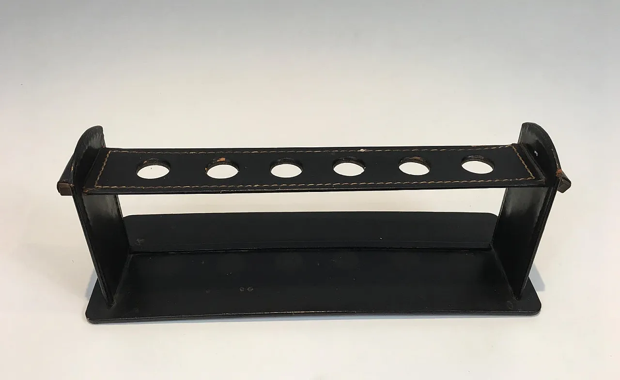 Jacques Adnet, black leather pipe display stand, French, circa 1950 2