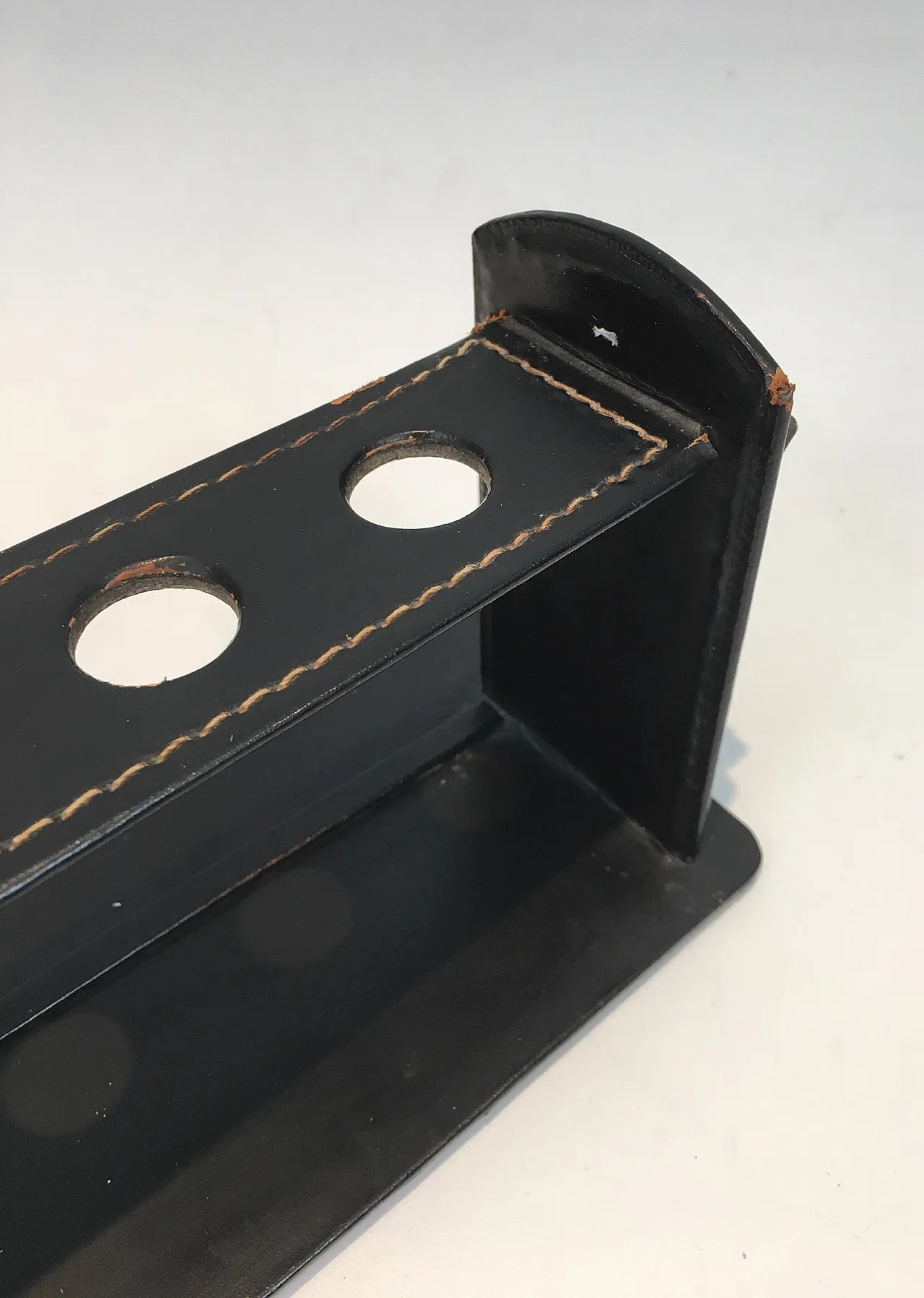 Jacques Adnet, black leather pipe display stand, French, circa 1950 6