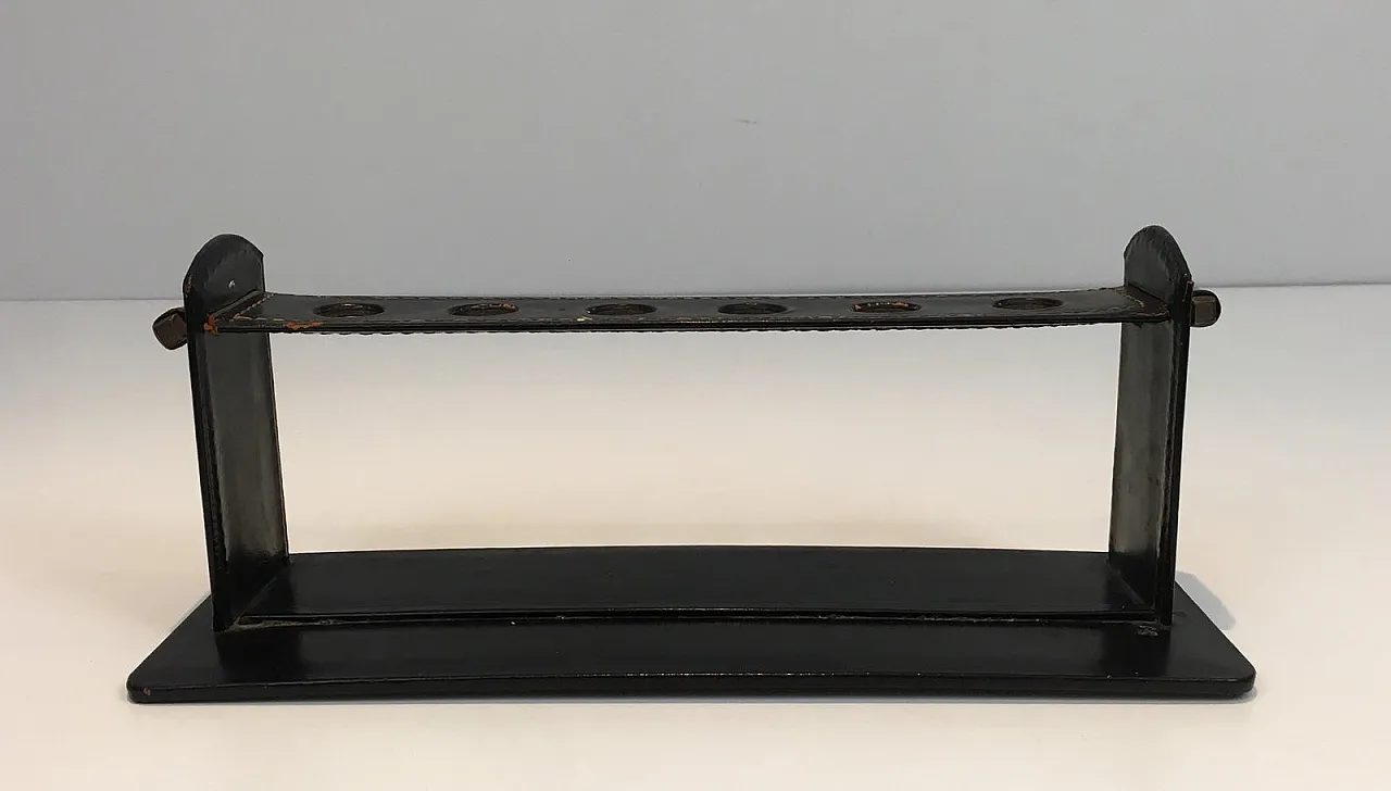 Jacques Adnet, black leather pipe display stand, French, circa 1950 10
