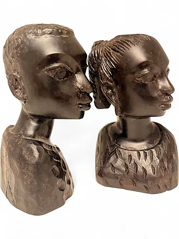 Pair of African head sculptures in ebony, 1980s