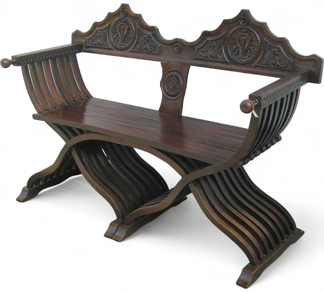 Savonarola sofa in wood, Renaissance style, 1920s 5