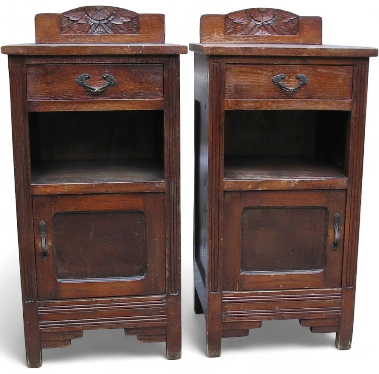 Pair of oak bedside tables, Art Nouveau, 19th century 8