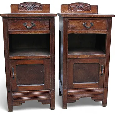 Pair of oak bedside tables, Art Nouveau, 19th century