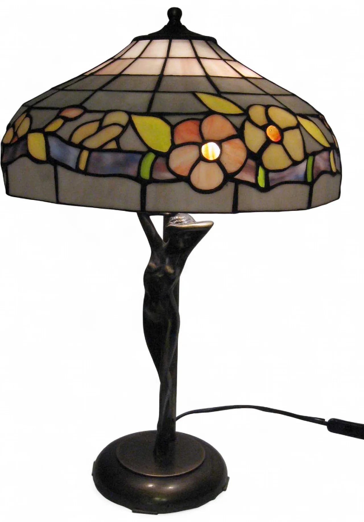 Glass table lamp with brass base, 1970s 6