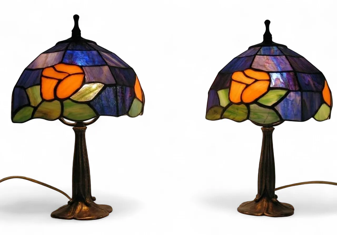 Pair of glass table lamps in Tiffany style, 1990 7