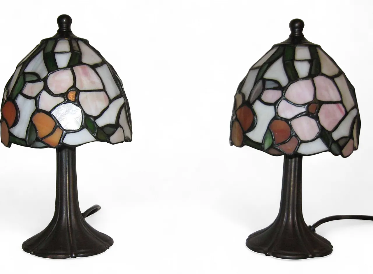 Pair of glass table lamps in Tiffany style, 1990s 5