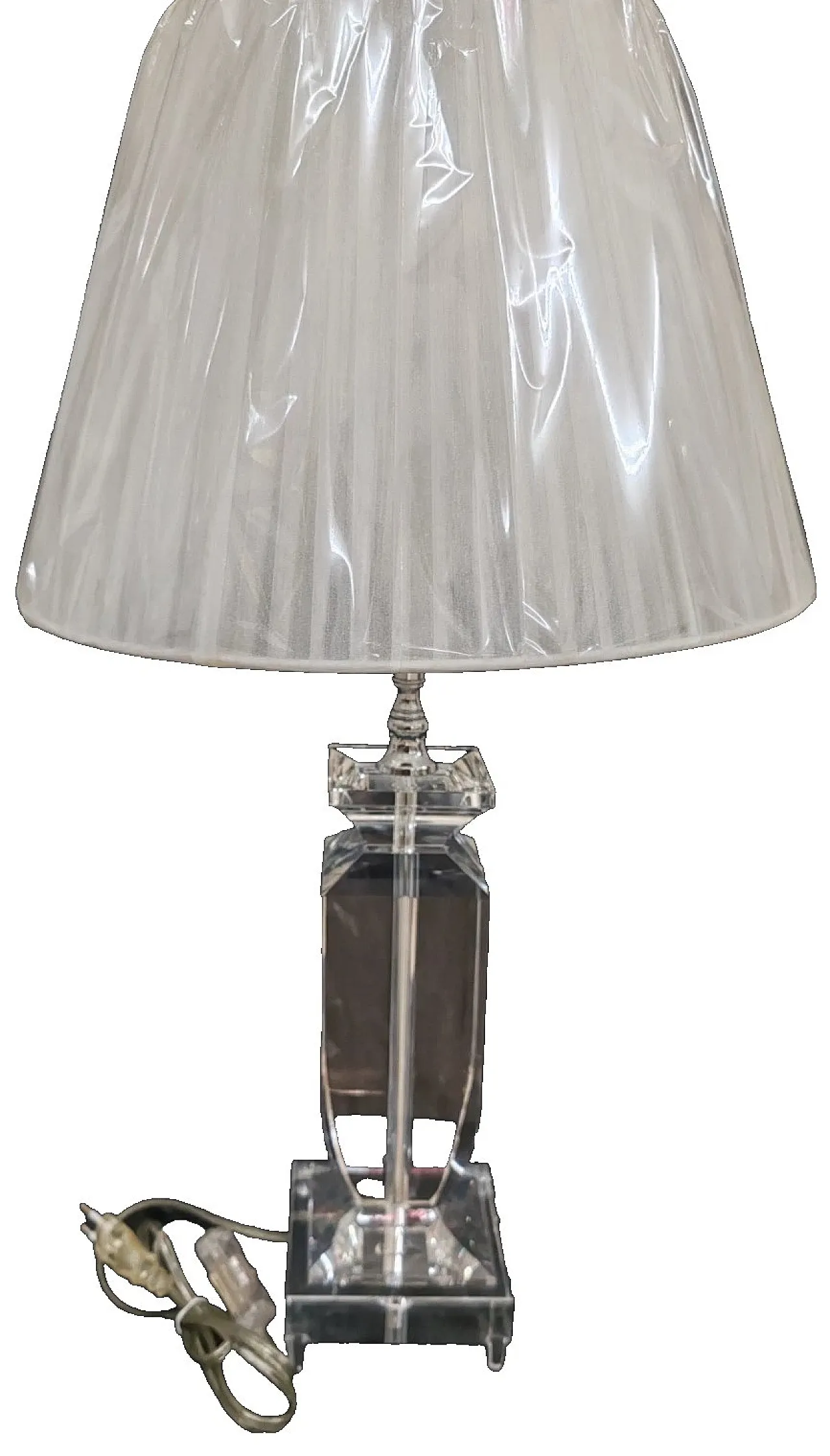 Table lamp in crystal and white fabric, 1980s 1