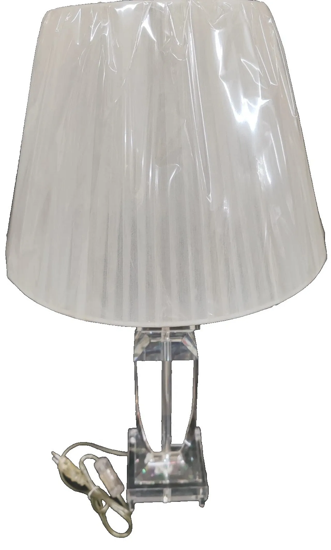 Table lamp in crystal and white fabric, 1980s 7