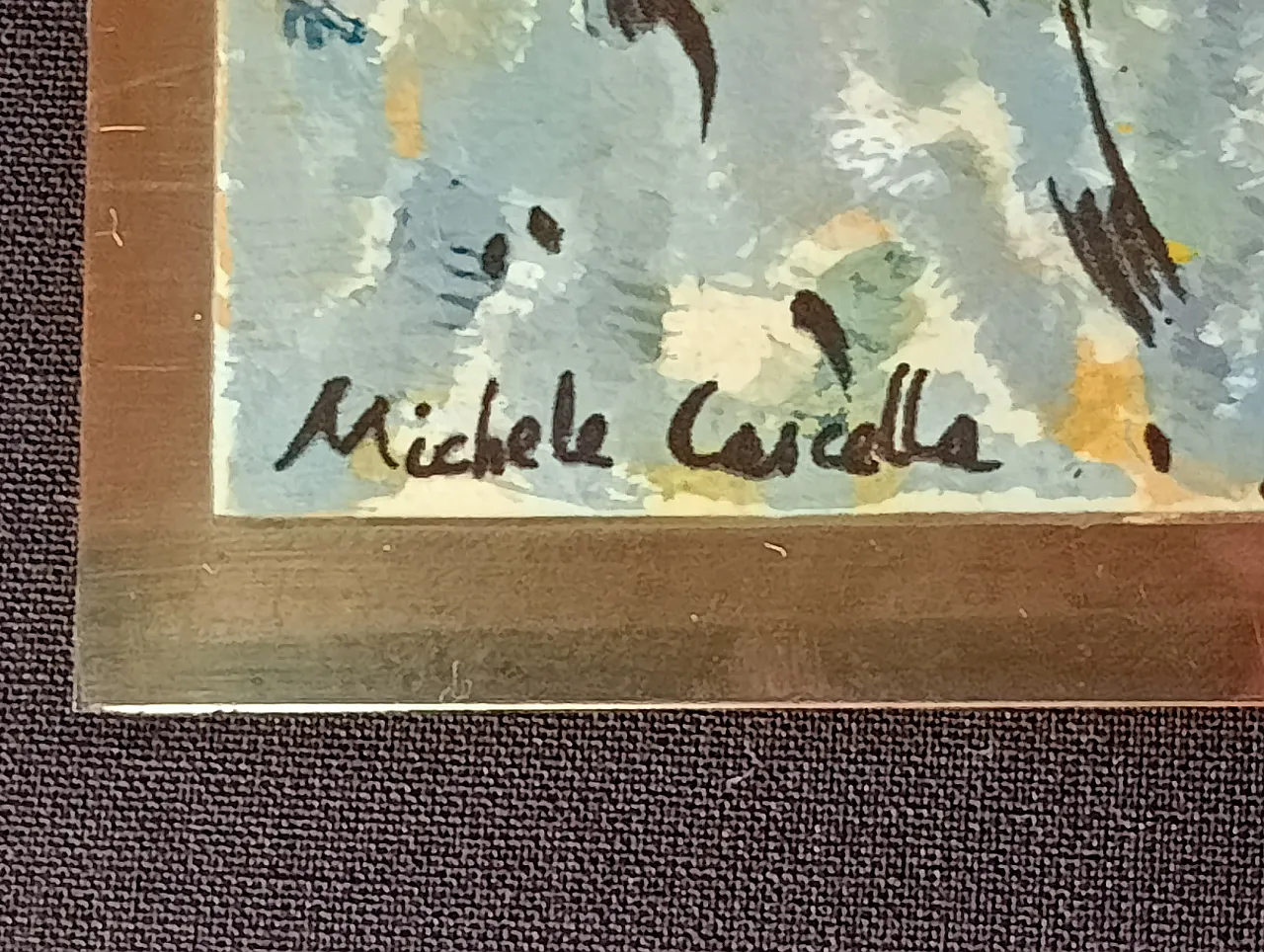 Michele Cascella, landscape, polychrome silkscreen on gilded metal plate, 1960s 7