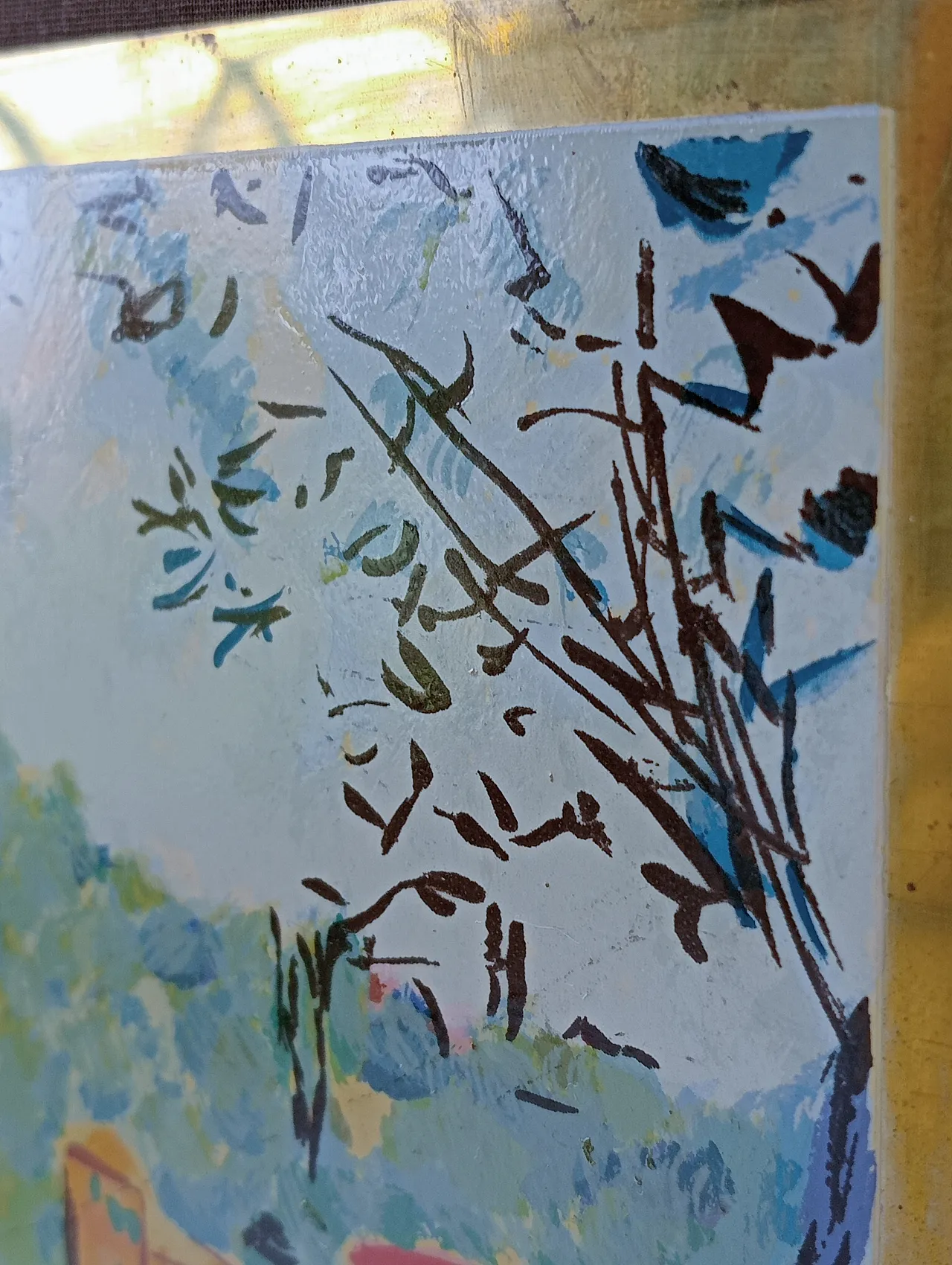 Michele Cascella, landscape, polychrome silkscreen on gilded metal plate, 1960s 11