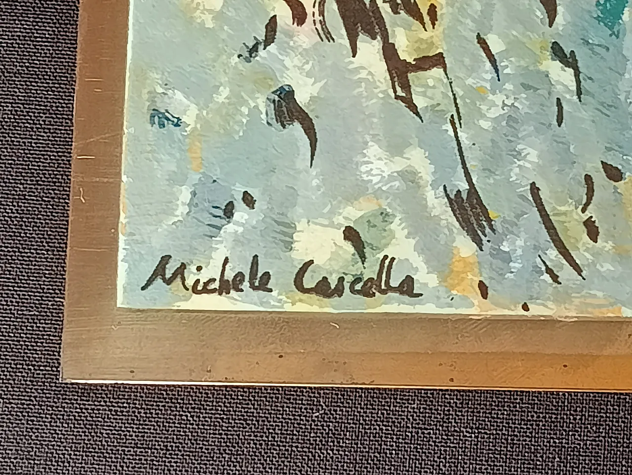 Michele Cascella, landscape, polychrome silkscreen on gilded metal plate, 1960s 19