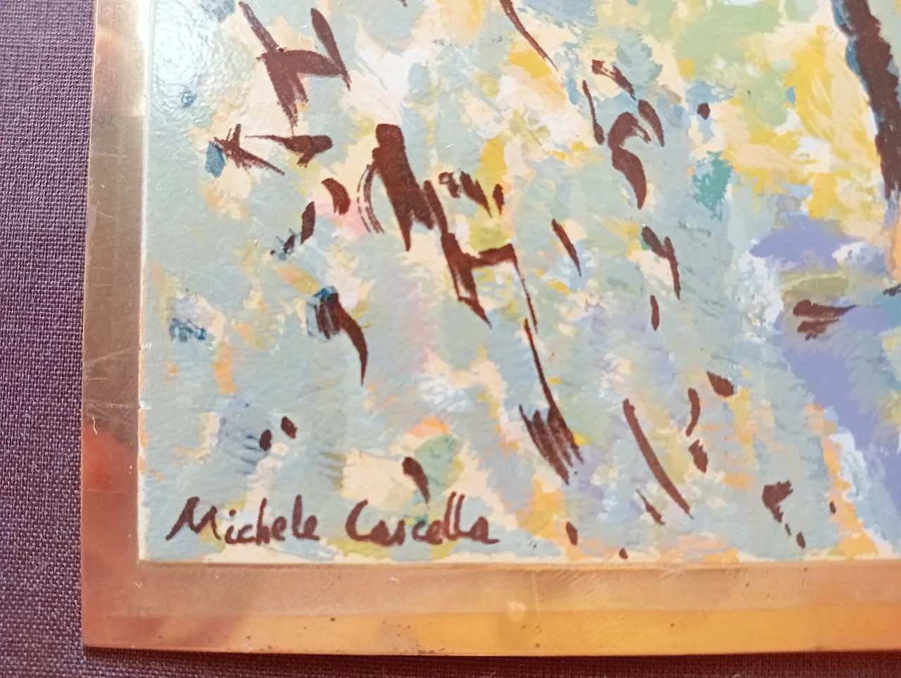 Michele Cascella, landscape, polychrome silkscreen on gilded metal plate, 1960s 20