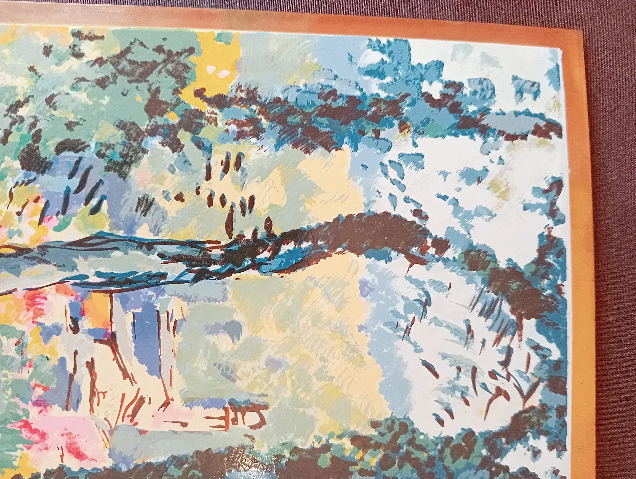 Michele Cascella, landscape, polychrome silkscreen on gilded metal plate, 1960s 21