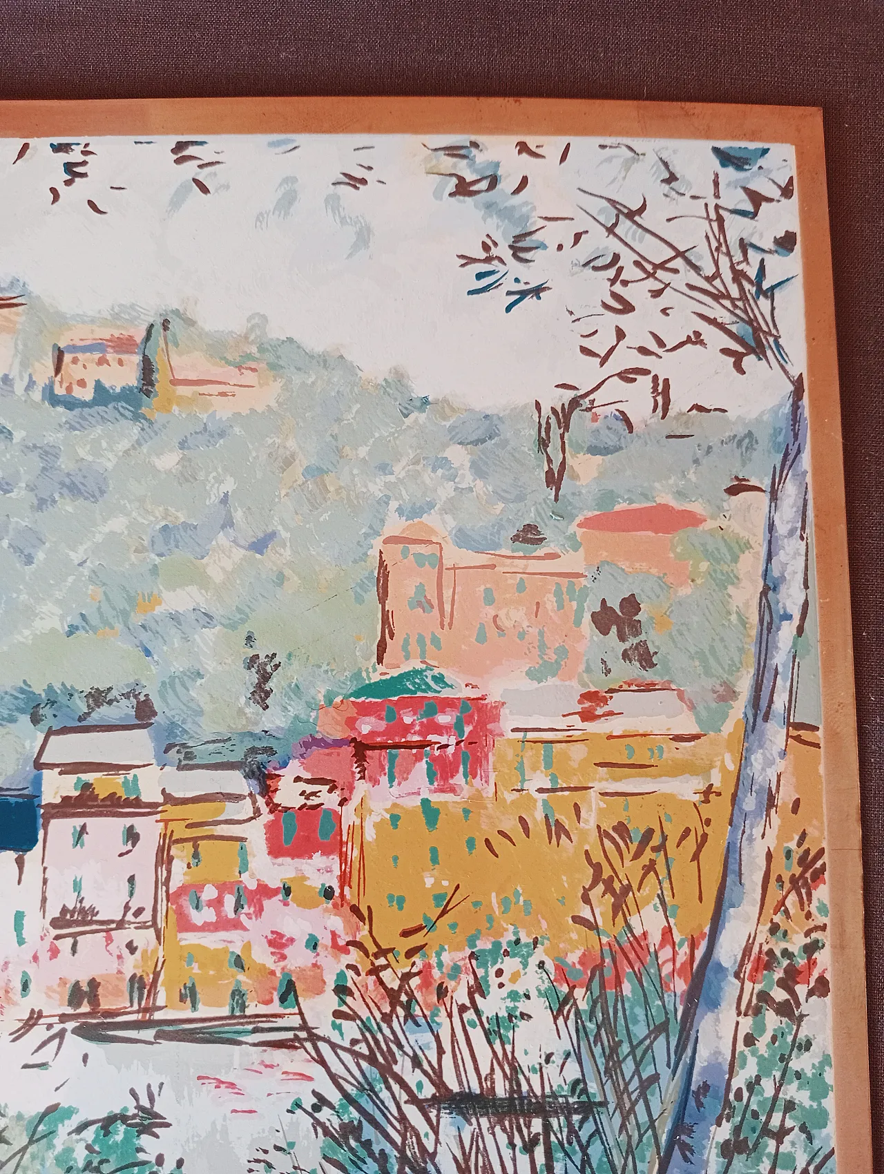 Michele Cascella, landscape, polychrome silkscreen on gilded metal plate, 1960s 23
