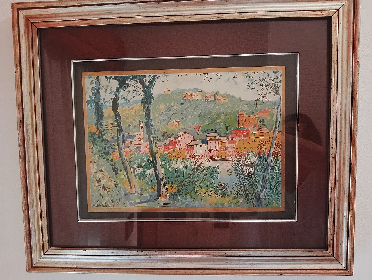 Michele Cascella, landscape, polychrome silkscreen on gilded metal plate, 1960s 27