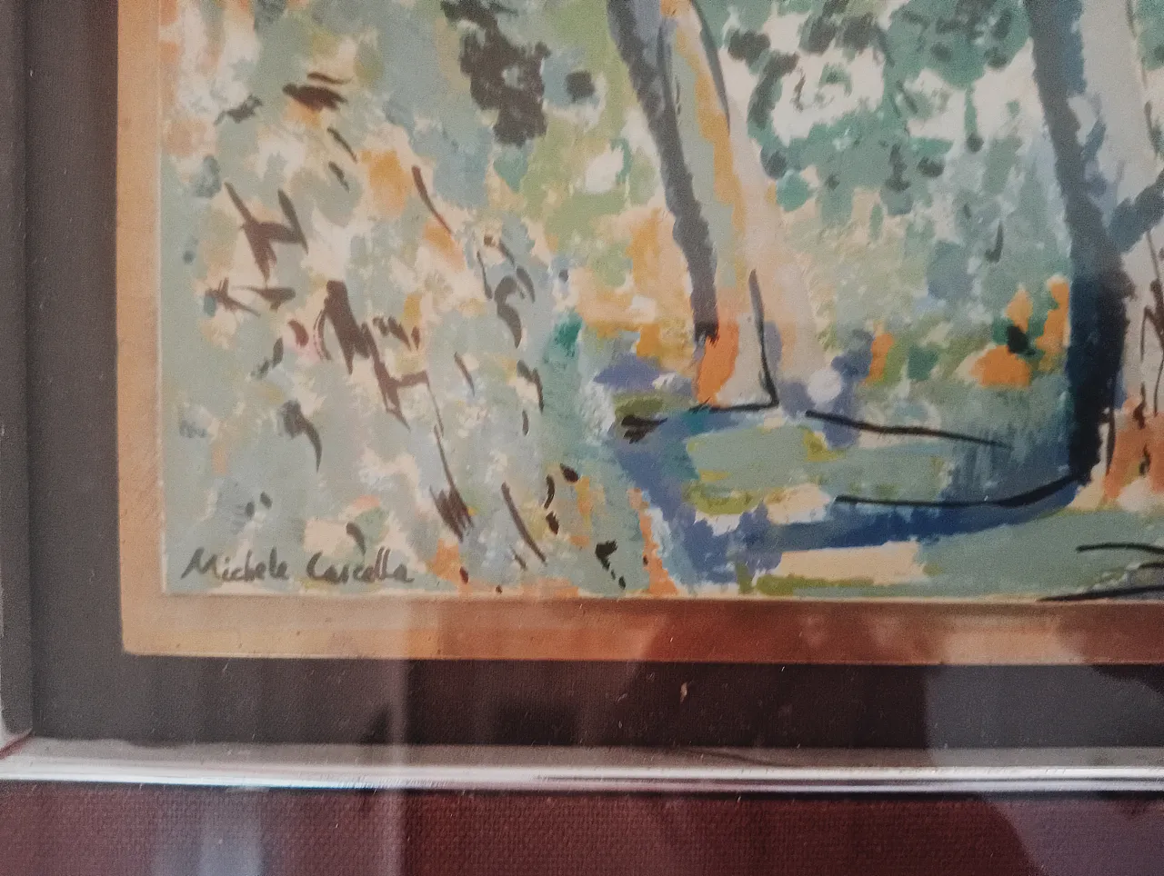 Michele Cascella, landscape, polychrome silkscreen on gilded metal plate, 1960s 28