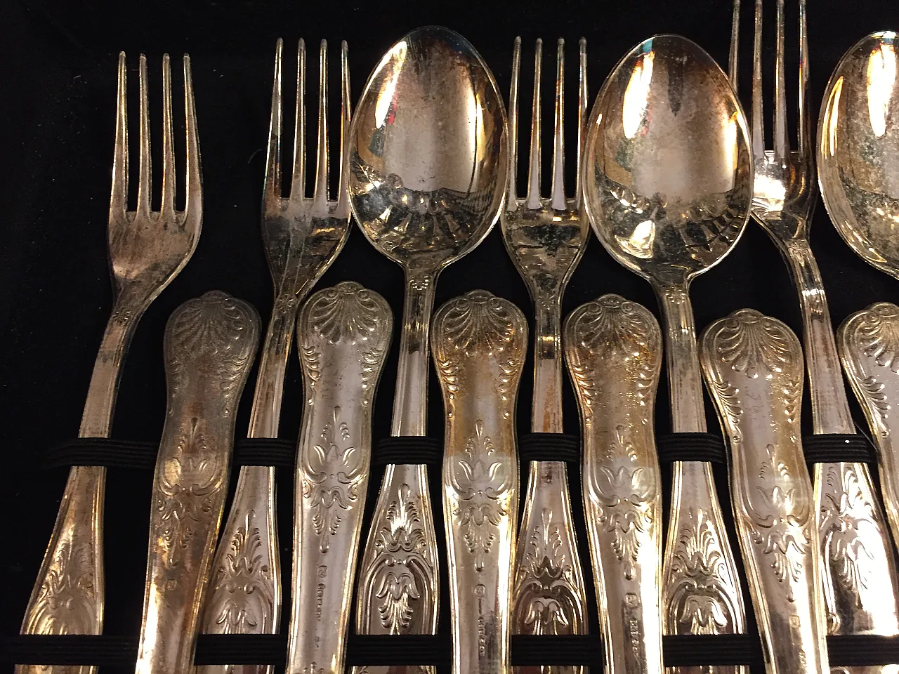 Silver-plated metal cutlery set in Baroque style, 1950s 7