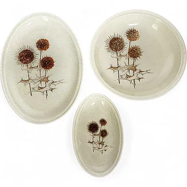 3 Piatti in ceramica di Sarreguemines con motivi di cardo, anni '70