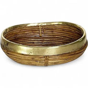 Cestino in giunco e ottone, stile Costa Azzurra, anni '50