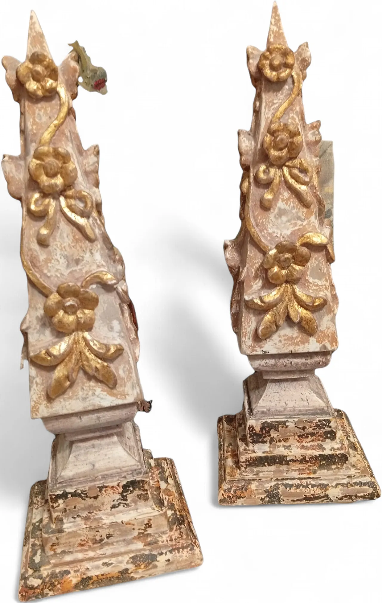 Pair of carved and gilded wood obelisks, 1980s 7