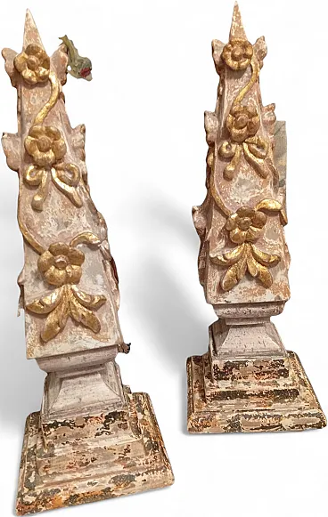 Pair of carved and gilded wood obelisks, 1980s