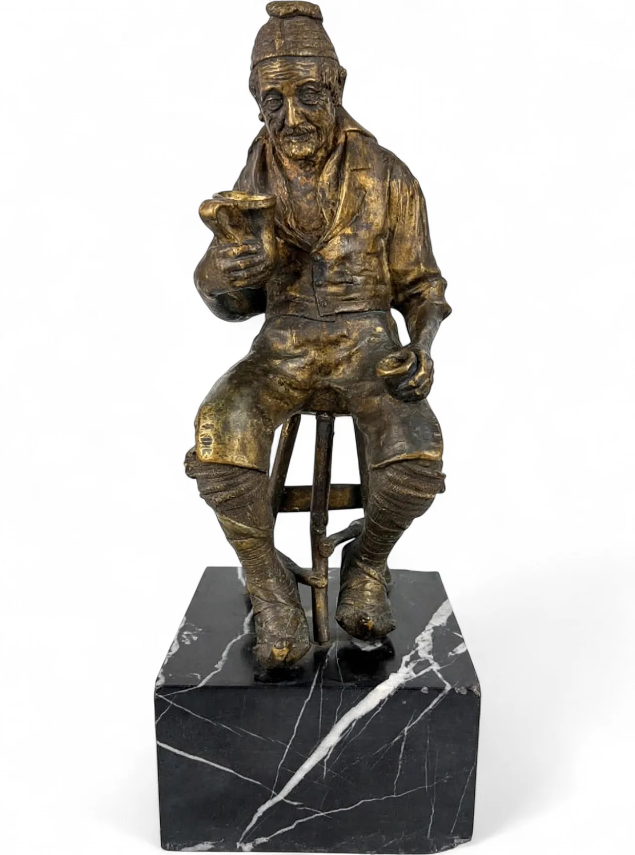 Pasquale Fosca, The Drinker, sculpture, bronze and marble, late 19th century 16
