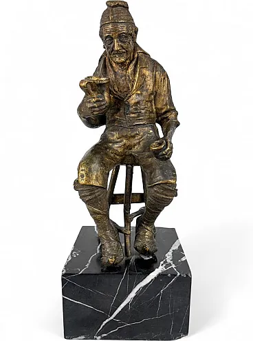 Pasquale Fosca, The Drinker, sculpture, bronze and marble, late 19th century