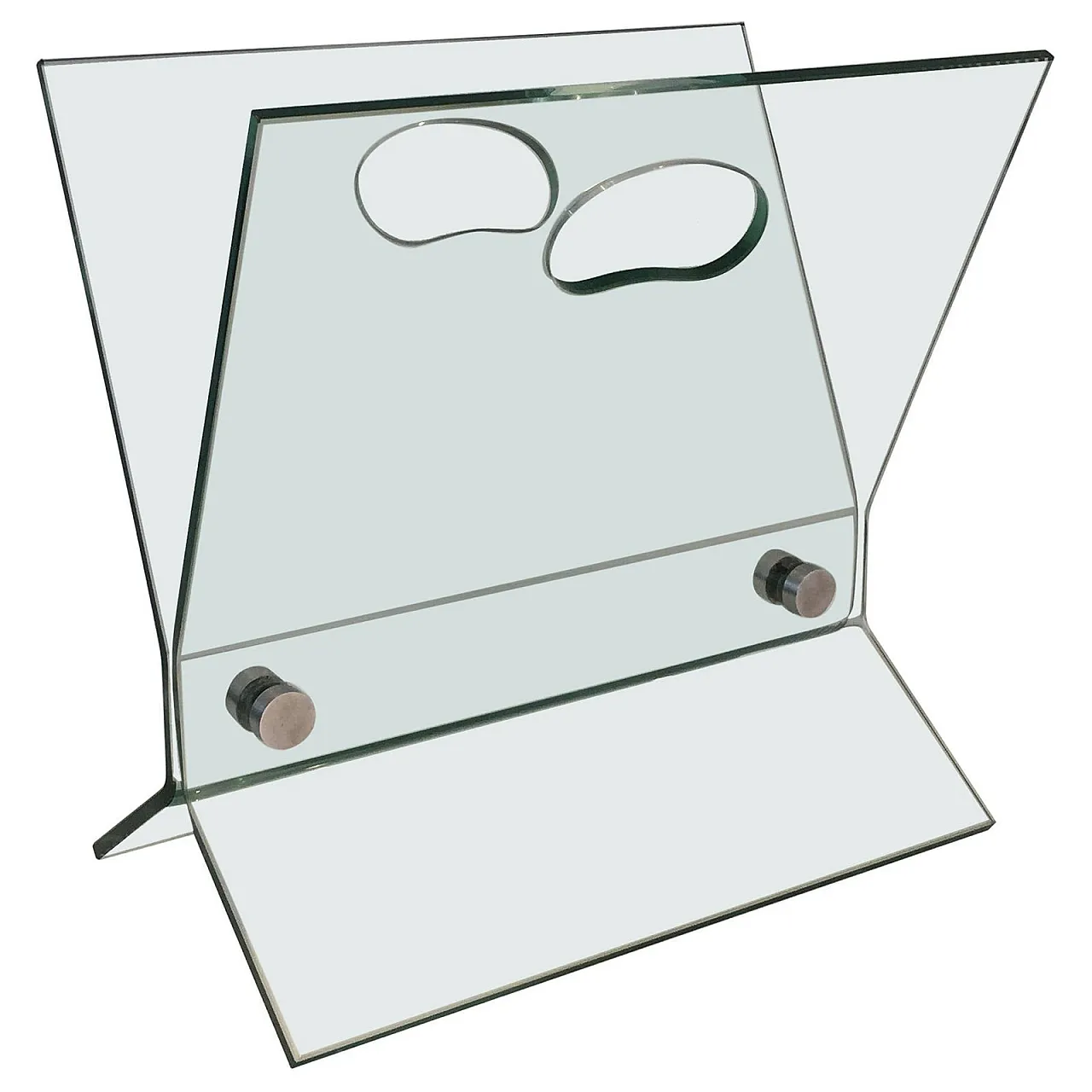 In the Style of François Arnal, Glass and Brushed Steel Magazine Rack 1