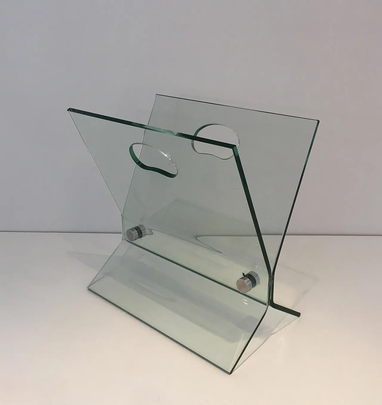 In the Style of François Arnal, Glass and Brushed Steel Magazine Rack 3