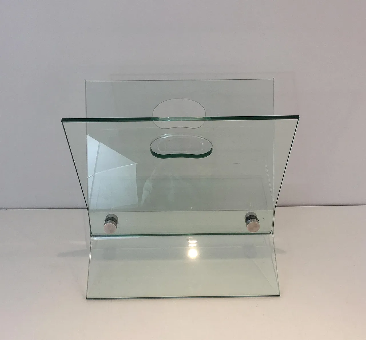 In the Style of François Arnal, Glass and Brushed Steel Magazine Rack 4