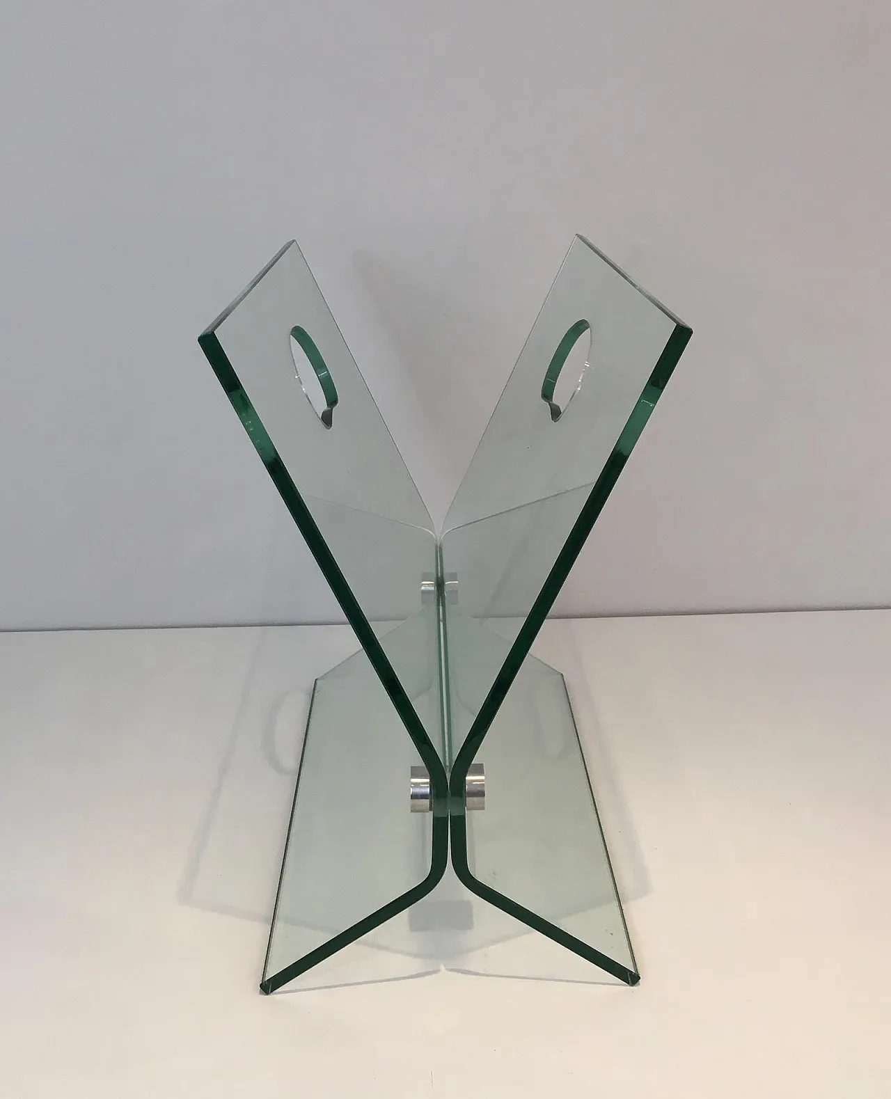 In the Style of François Arnal, Glass and Brushed Steel Magazine Rack 6