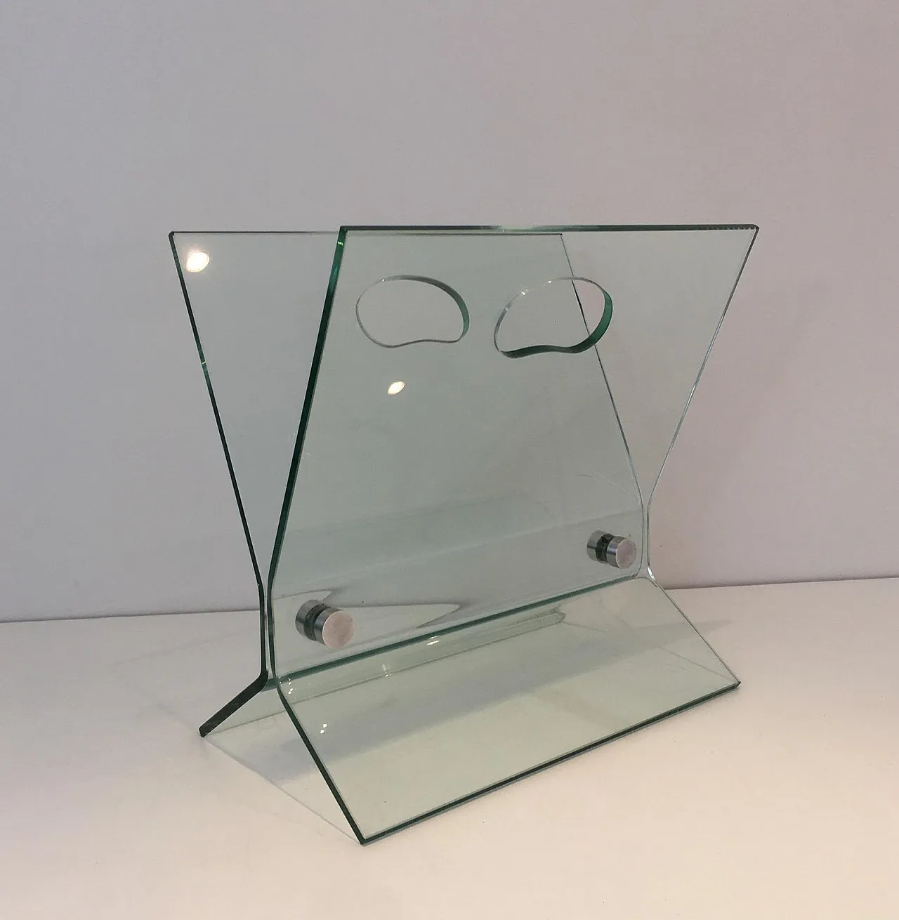 In the Style of François Arnal, Glass and Brushed Steel Magazine Rack 9