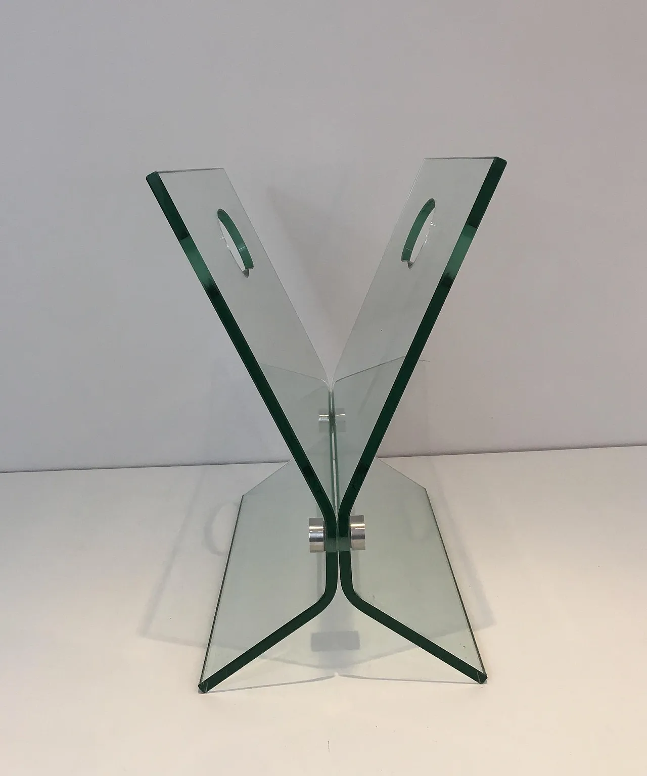 In the Style of François Arnal, Glass and Brushed Steel Magazine Rack 10